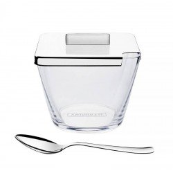 ACUCAREIRO QUADRATA TRANSPARENTE COM TAMPA E COLHER EM ACO INOX TRAMONTINA