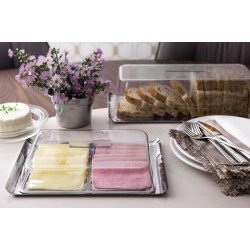 PRATO QUADRATA EM ACO INOX COM CUPULA TRANSPARENTE 2 PECAS TRAMONTINA