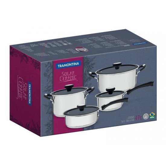 JOGO DE PANELAS SOLAR CERAMIC EM ACO INOX FUNDO TRIPLO EM CERAMICA GRAFITE 4 PECAS TRAMONTINA