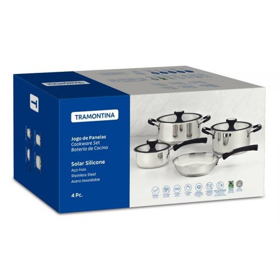 JOGO DE PANELAS TRAMONTINA SOLAR SILICONE EM AÇO INOX 4 PEÇAS