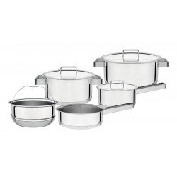 JOGO DE PANELAS EM ACO INOX FUNDO TRIPLO COM MARCACAO INTERNA 5 PECAS TRAMONTINA