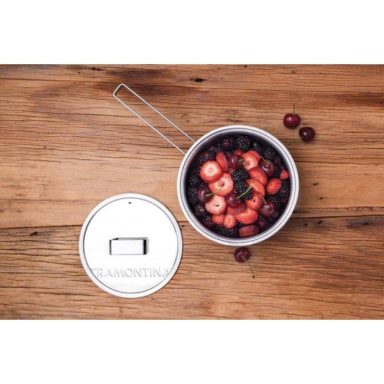 JOGO DE PANELAS EM ACO INOX FUNDO TRIPLO COM MARCACAO INTERNA 5 PECAS TRAMONTINA