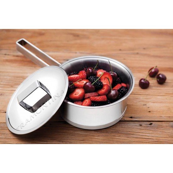 JOGO DE PANELAS EM ACO INOX FUNDO TRIPLO COM MARCACAO INTERNA 5 PECAS TRAMONTINA