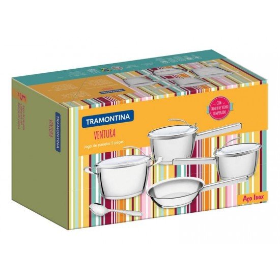 JOGO DE PANELAS ACO INOX COM FUNDO TRIPLO 5 PC TRAMONTINA