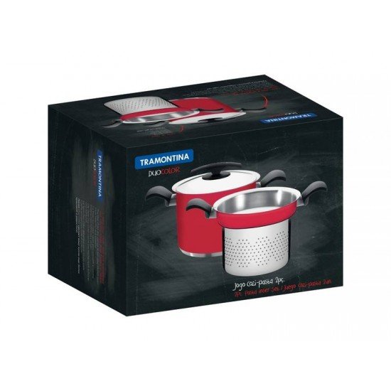 JOGO COZI-PASTA DUO COLOR VERMELHO EM ACO INOX FUNDO TRIPLO 2 PECAS 24 CM TRAMONTINA