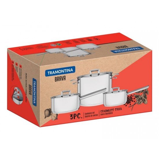 JOGO DE PANELAS ACO INOX COM FUNDO TRIPLO 3 PC TRAMONTINA