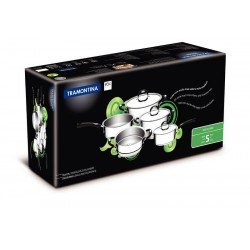 JOGO DE PANELAS DUO SILICONE EM ACO INOX FUNDO TRIPLO CABOS E ALCAS DE SILICONE 5 PECAS TRAMONTINA