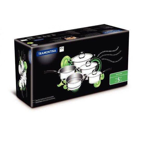 JOGO DE PANELAS DUO SILICONE EM ACO INOX FUNDO TRIPLO CABOS E ALCAS DE SILICONE 5 PECAS TRAMONTINA