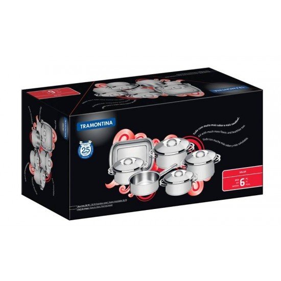 JOGO DE PANELAS SOLAR EM ACO INOX FUNDO TRIPLO 6 PECAS TRAMONTINA