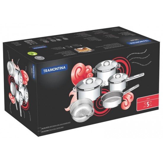 JOGO DE PANELAS ACO INOX COM FUNDO TRIPLO 5 PC TRAMONTINA