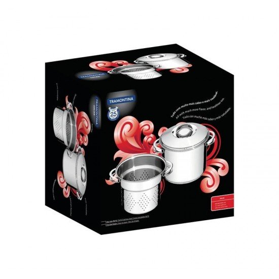 JOGO COZI-PASTA SOLAR EM ACO INOX FUNDO TRIPLO COM ALCAS 2 PECAS 24 CM TRAMONTINA