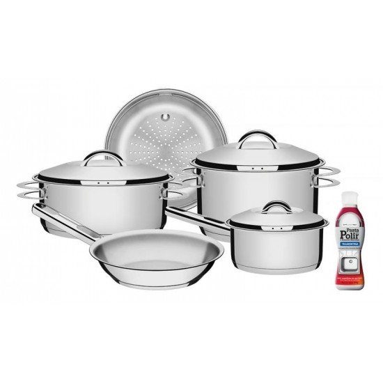 JOGO DE PANELAS SOLAR EM ACO INOX COM FUNDO TRIPLO 5 PECAS TRAMONTINA