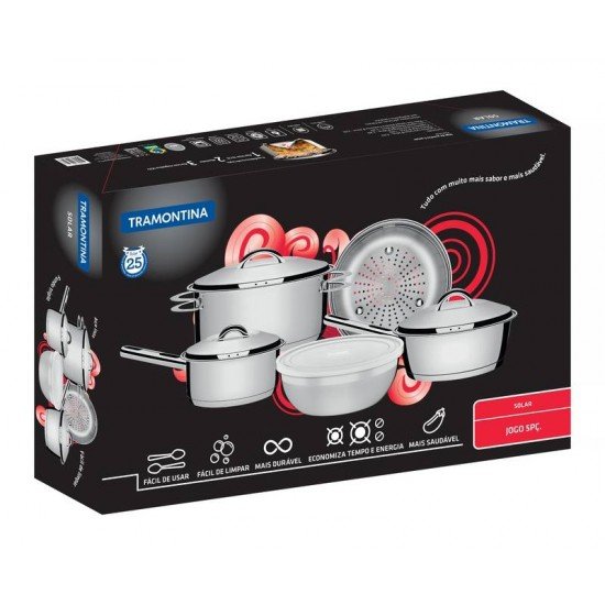 JOGO DE PANELAS ACO INOX COM FUNDO TRIPLO 5 PC TRAMONTINA