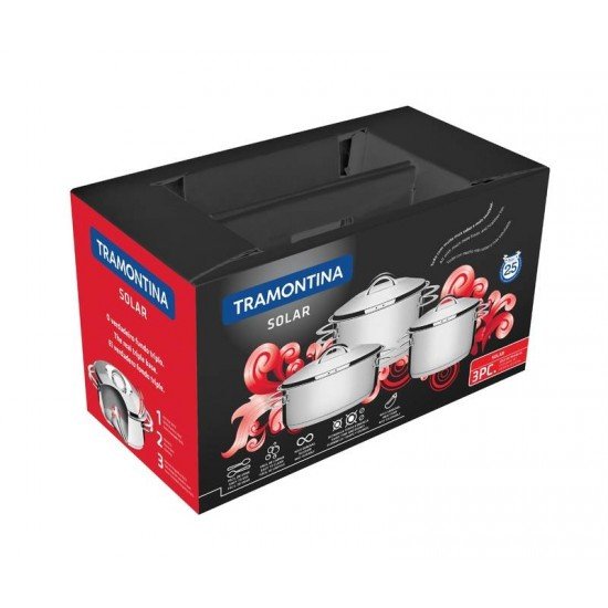 JOGO DE PANELAS SOLAR EM ACO INOX COM FUNDO TRIPLO 3 PECAS TRAMONTINA