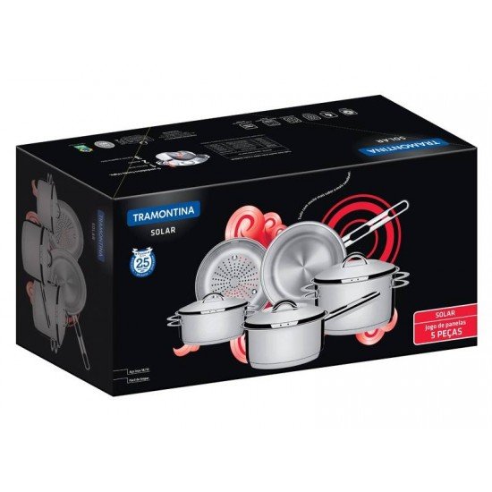 JOGO DE PANELAS ACO INOX COM FUNDO TRIPLO 5 PC TRAMONTINA