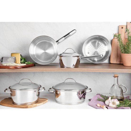 JOGO DE PANELAS TRAMONTINA ALLEGRA EM AÇO INOX COM FUNDO TRIPLO 5 PEÇAS