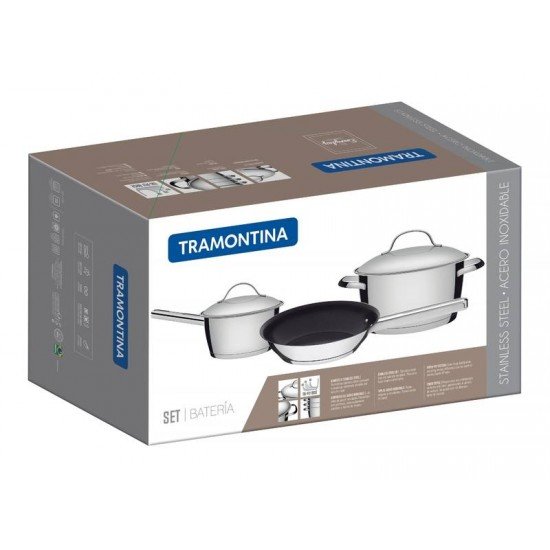 JOGO DE PANELAS ACO INOX COM FUNDO TRIPLO 3 PC TRAMONTINA