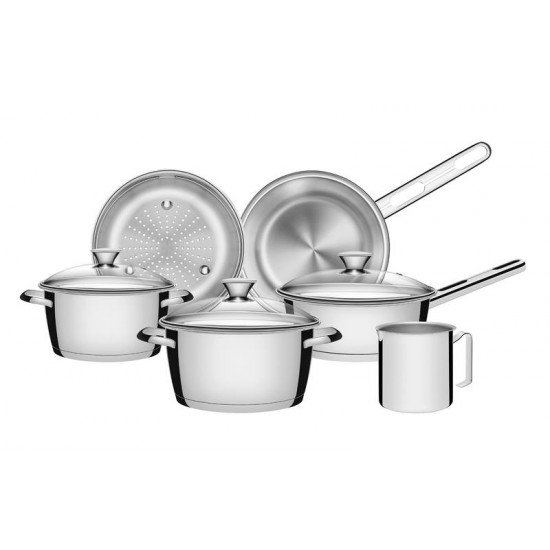 JOGO DE PANELAS ACO INOX COM FUNDO TRIPLO E TAMPA DE VIDRO 6 PC TRAMONTINA