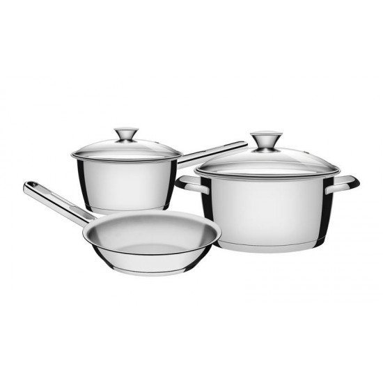 JOGO DE PANELAS ACO INOX COM FUNDO TRIPLO E TAMPA DE VIDRO 3 PC TRAMONTINA