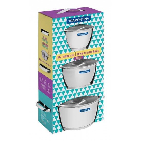 JOGO DE PANELAS ACO INOX COM FUNDO TRIPLO 3 PC TRAMONTINA