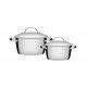 DISPLAY 2 PCS PANELA ALLEGRA EM ACO INOX COM FUNDO TRIPLO E TAMPAS DE INOX TRAMONTINA