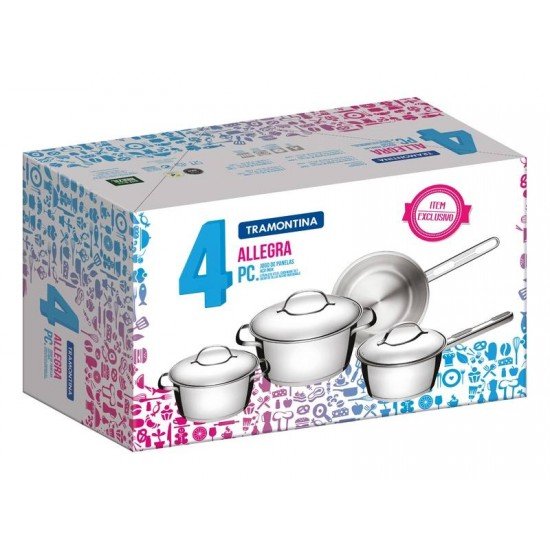 JOGO DE PANELAS ACO INOX COM FUNDO TRIPLO 4 PC TRAMONTINA