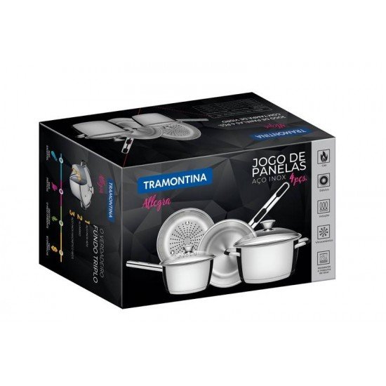 JOGO DE PANELAS ALLEGRA EM ACO INOX FUNDO TRIPLO 4 PECAS TRAMONTINA