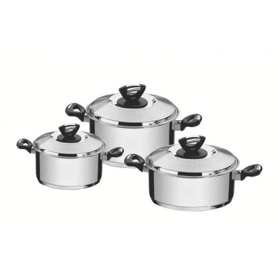 JOGO DE PANELAS TRAMONTINA SOLAR BAQUELITE EM AÇO INOX COM FUNDO TRIPLO E CABOS E ALÇAS DE BAQUELITE 3 PEÇAS