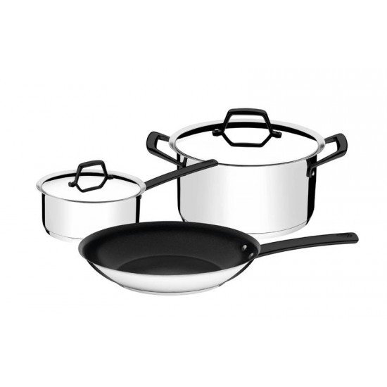 JOGO DE PANELAS PRIMA EM ACO INOX COM FUNDO TRIPLO 3 PECAS TRAMONTINA