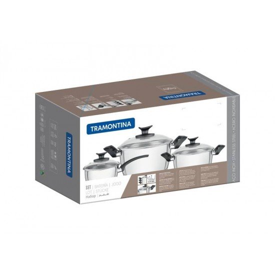 JOGO DE PANELAS ACO INOX COM FUNDO TRIPLO 3 PC TRAMONTINA