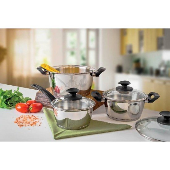 JOGO DE PANELAS ACO INOX COM FUNDO TRIPLO 3 PC TRAMONTINA