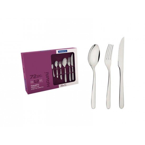 FAQUEIRO TRAMONTINA HAVAÍ  EM AÇO INOX COM FACAS PARA CHURRASCO ACABAMENTO EM BRILHO COM DETALHES NO CABO 72 PEÇAS