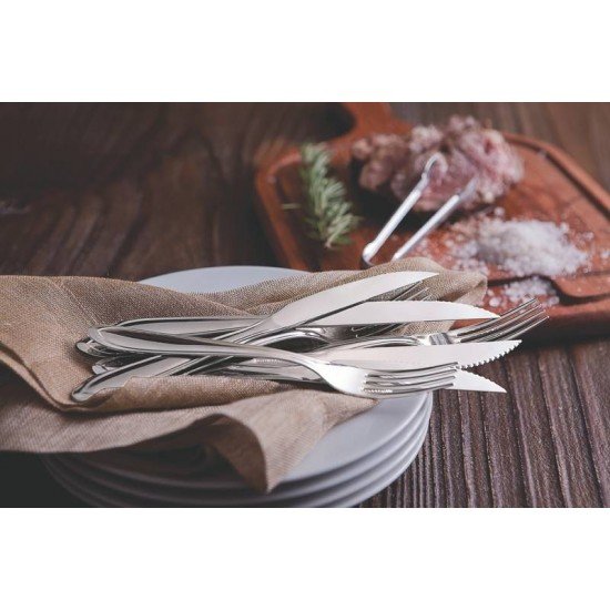 FAQUEIRO TRAMONTINA LAGUNA EM AÇO INOX COM FACAS PARA CHURRASCO ACABAMENTO EM BRILHO 38 PEÇAS