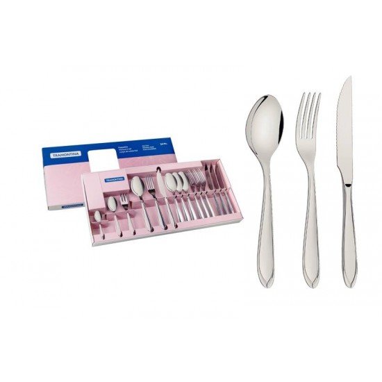 FAQUEIRO TRAMONTINA LAGUNA EM AÇO INOX COM FACAS PARA CHURRASCO ACABAMENTO EM BRILHO 24 PEÇAS