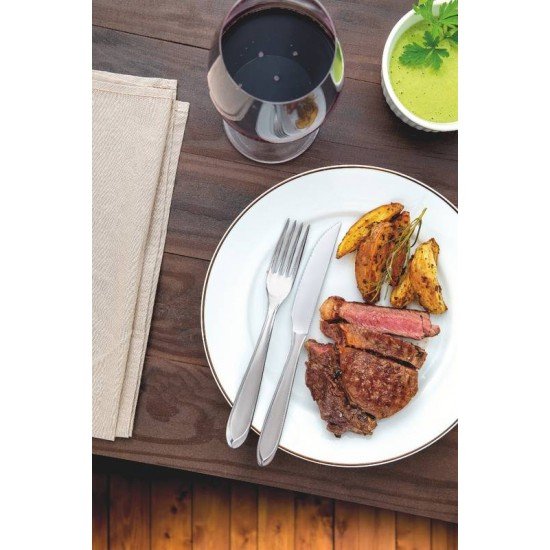 FAQUEIRO TRAMONTINA LAGUNA EM AÇO INOX COM FACAS PARA CHURRASCO ACABAMENTO EM BRILHO 24 PEÇAS