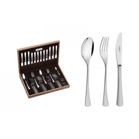 FAQUEIRO ORIENTE EM ACO INOX FACAS DE MESA ACABAMENTO FOSCO E ESTOJO DE MADEIRA 42 PECAS TRAMONTINA