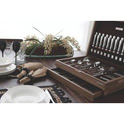 FAQUEIRO ORIENTE EM ACO INOX FACAS DE MESA ACABAMENTO FOSCO E ESTOJO DE MADEIRA 130 PECAS TRAMONTINA