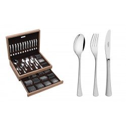 FAQUEIRO ORIENTE EM ACO INOX FACAS DE MESA ACABAMENTO FOSCO E ESTOJO DE MADEIRA 130 PECAS TRAMONTINA