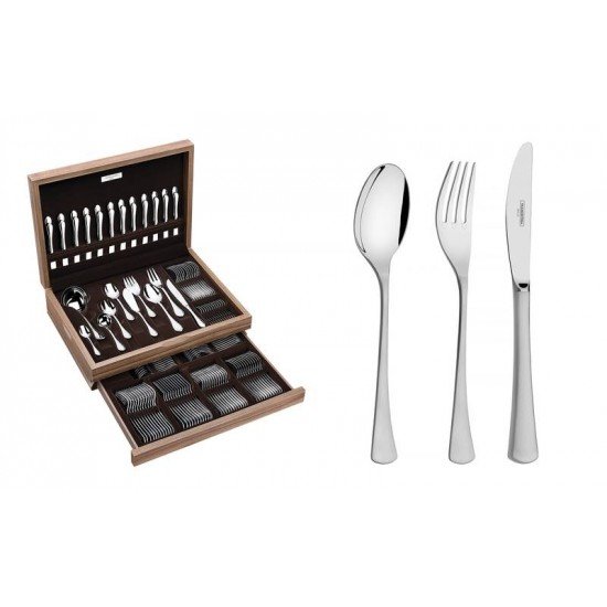 FAQUEIRO ORIENTE EM ACO INOX FACAS DE MESA ACABAMENTO FOSCO E ESTOJO DE MADEIRA 130 PECAS TRAMONTINA