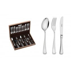 FAQUEIRO EM ACO INOX COM FACAS DE MESA DETALHE ALTO RELEVO E ESTOJO DE MADEIRA 42 PECAS TRAMONTINA