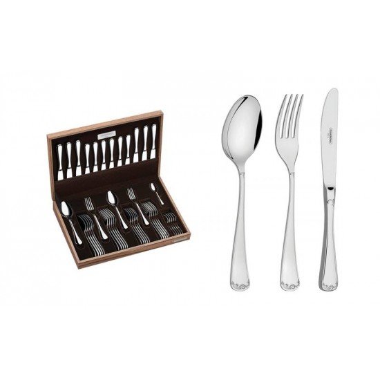 FAQUEIRO EM ACO INOX COM FACAS DE MESA DETALHE ALTO RELEVO E ESTOJO DE MADEIRA 42 PECAS TRAMONTINA