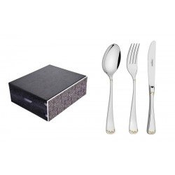 FAQUEIRO SEVILHA EM ACO INOX FACAS DE MESA DETALHES EM OURO E ESTOJO DE MADEIRA 101 PECAS TRAMONTINA