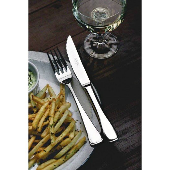 FAQUEIRO TRAMONTINA MÔNACO EM AÇO INOX COM FACAS PARA CHURRASCO FORJADAS 6MM ACABAMENTO ALTO BRILHO 72 PEÇAS