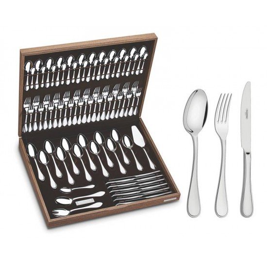 FAQUEIRO ACO INOX COM FACAS FORJADAS E ESTOJO DE MADEIRA 76 PC TRAMONTINA