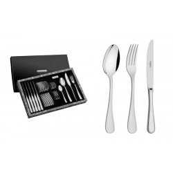 FAQUEIRO CLASSIC EM ACO INOX COM FACAS DE MESA FORJADAS ACABAMENTO BRILHO 24 PECAS TRAMONTINA