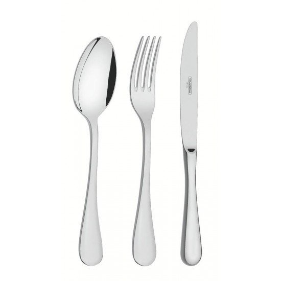 FAQUEIRO TRAMONTINA CLASSIC EM AÇO INOX COM FACAS DE MESA FORJADAS ACABAMENTO BRILHO E ESTOJO DE MADEIRA 76 PEÇAS