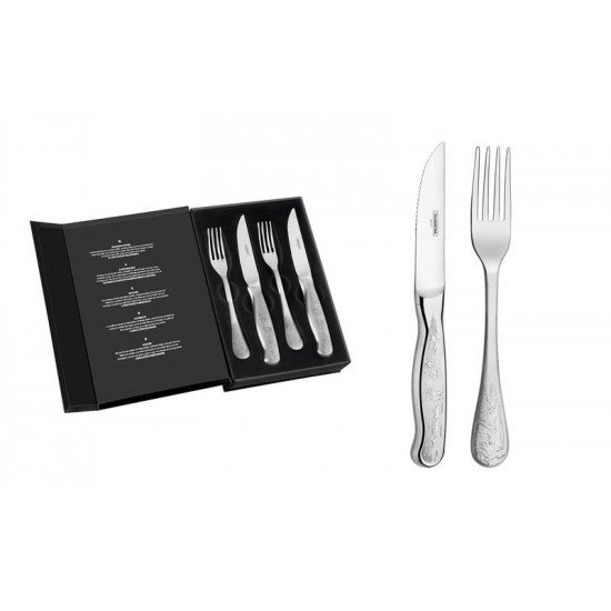 JOGO PARA CHURRASCO CLASSIC EM ACO INOX ESTOJO CABO DESENHOS EM ALTO RELEVO 4 PECAS TRAMONTINA