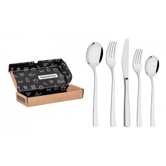 FAQUEIRO BERLIN BRILHO EM ACO INOX COM FACAS DE MESA ACABAMENTO ALTO BRILHO 20 PECAS TRAMONTINA