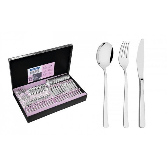FAQUEIRO BERLIN BRILHO EM ACO INOX COM FACAS DE MESA ACABAMENTO ALTO BRILHO 72 PECAS TRAMONTINA