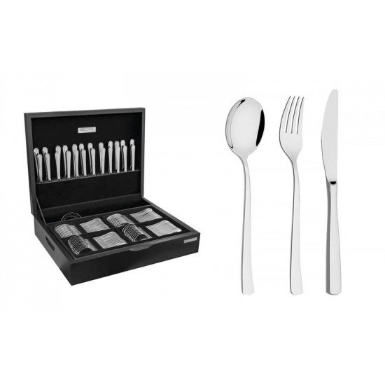 FAQUEIRO BERLIN BRILHO EM ACO INOX ACABAMENTO ALTO BRILHO ESTOJO DE MADEIRA 101 PECAS TRAMONTINA